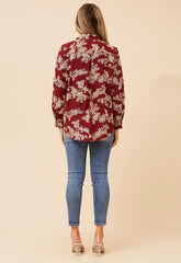 Mandi Womens Long Sleeve Button Through Embroidery Shirt  In Burgandy