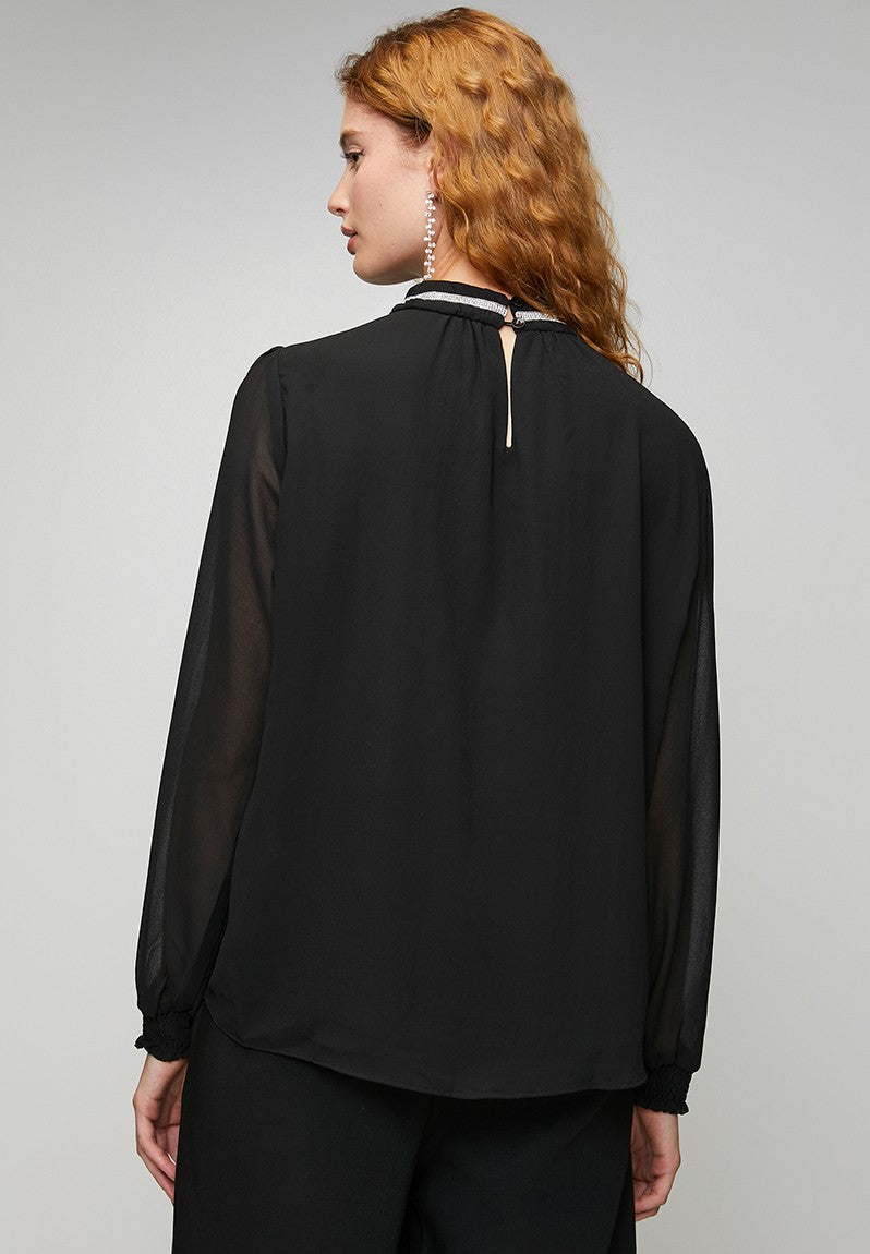 Stella Morgan Long Sleeve High Neck With Embelishm In Black