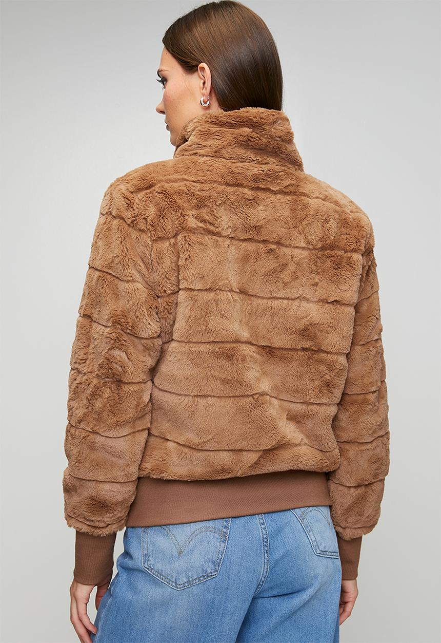 Stella Morgan Womens Zip Through Faux Fur Jacket In Brown