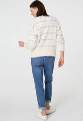 Mandi Womens Long Sleeve V-Neck Stripe Cardigan In Cream