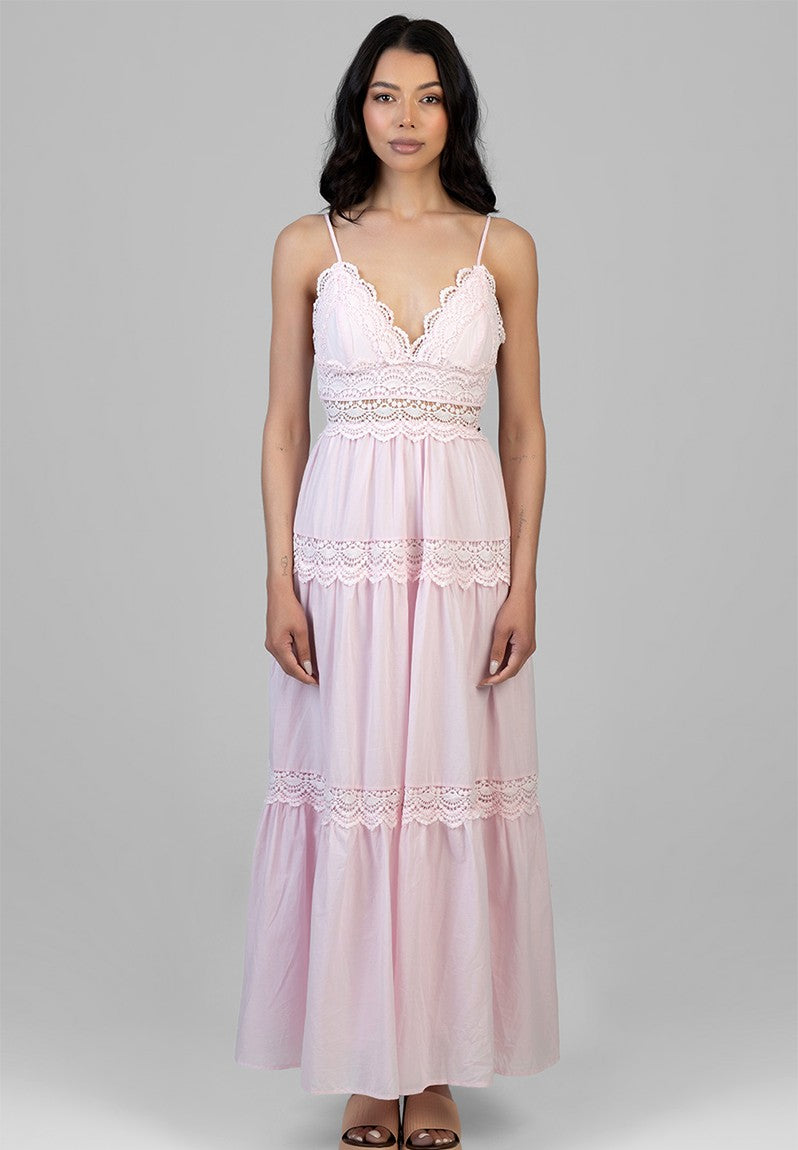 Sissy Boy Tiered Lace Maxi Dress In Baby Pink