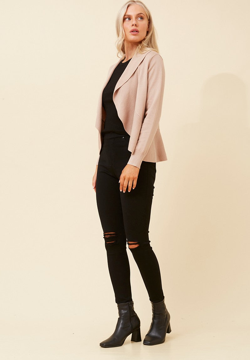 Stella Morgan Long Sleeve Waterfall Cardigan Sweater In Clay