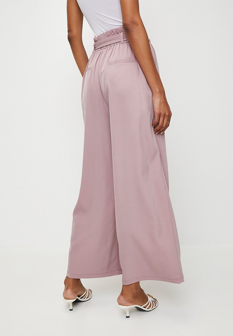 Izabel London High Waisted Elasicated Wide Pants In Dusty Pink