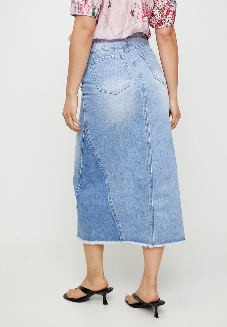 Stella Morgan Mid Waist Maxi Denim Skirt In Denim