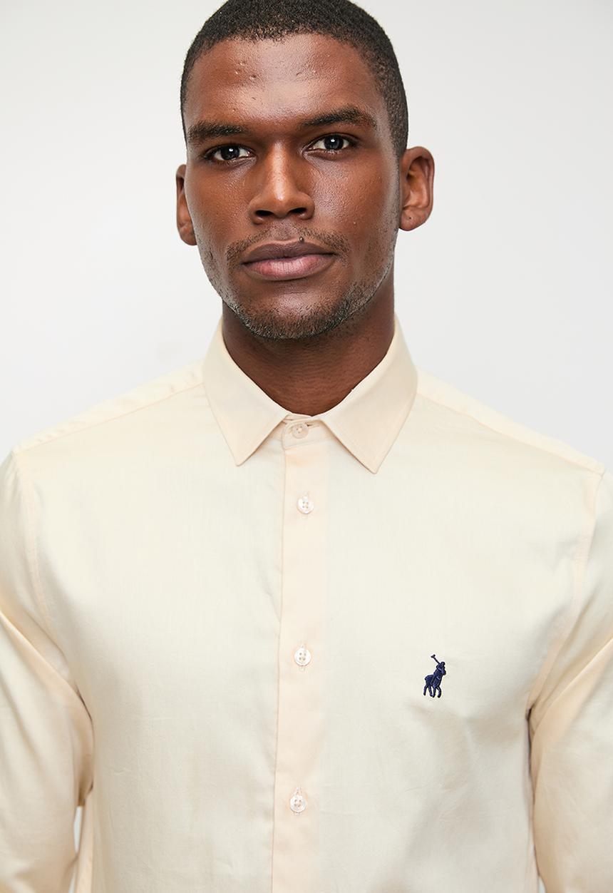 Polo Mens Essential Sateen Long Sleeve Shirt In Stone