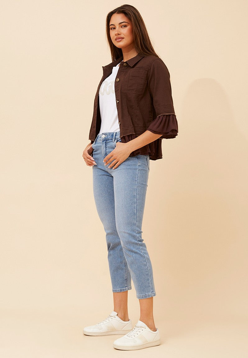 Stella Morgan 3/4 Sleeve With Frill Combin In Chocolate