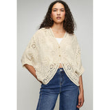 Mandi Easy Wearing Batwing Sleeve Crochet 3 Buttoned Blouse In Ivory