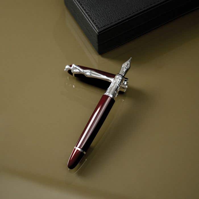 Carrol Boyes Fountain Pen Woman In Silver/Burgandy