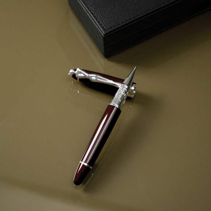 Carrol Boyes Rollerball Pen Woman In Silver/Burgandy