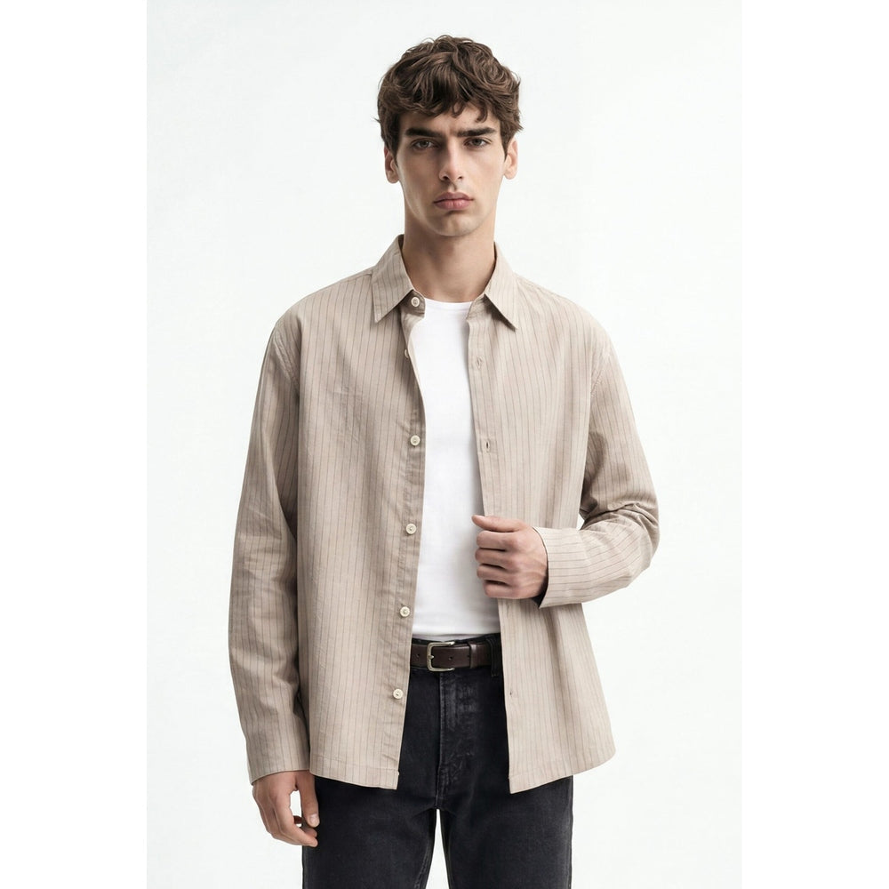 Antioch Mens Long Sleeve Stripe Shirt In Mink
