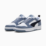 Puma Mens Rebound V6 Low Suede Shoes In Grey & Navy