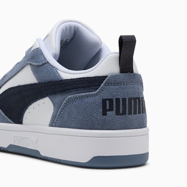 Puma Mens Rebound V6 Low Suede Shoes In Grey & Navy