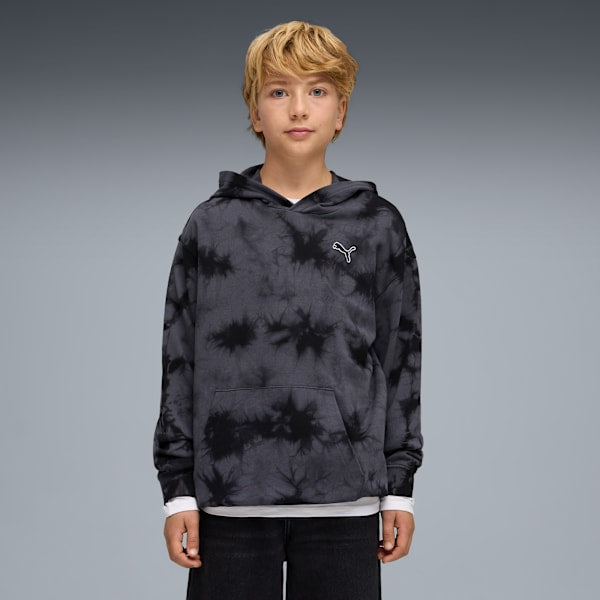Puma Unisex Elevated Relaxed Tie-Dye Hoodie In Black