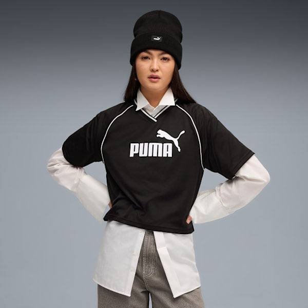 Puma Womens Relaxed Cropped Football T-Shirt In Black