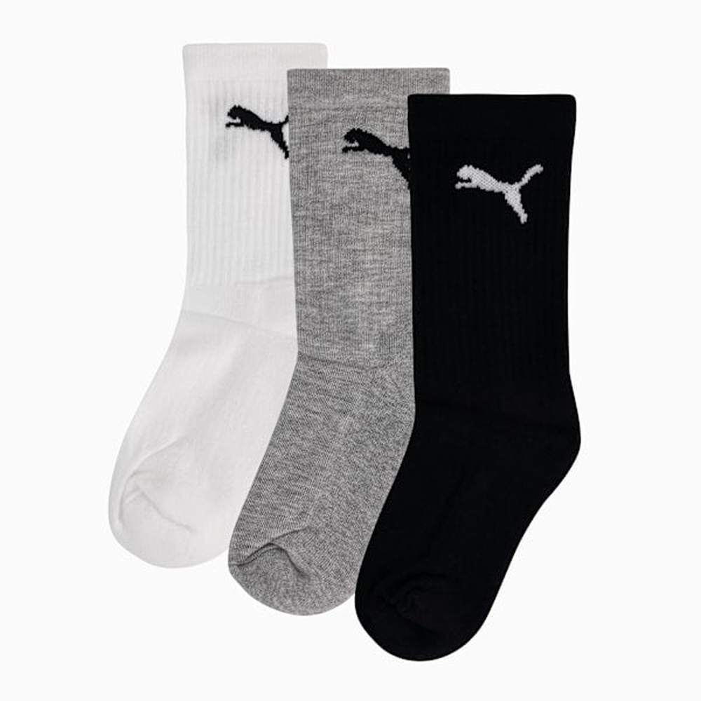 Puma Boys 3 Pack Cat Logo Tennis Crew Socks In Black/White/Grey