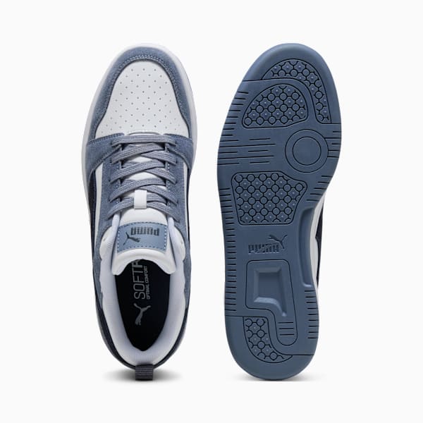 Puma Mens Rebound V6 Low Suede Shoes In Grey & Navy
