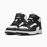 Puma Kids Rebound Slam Mid Jr Shoes In White & Black