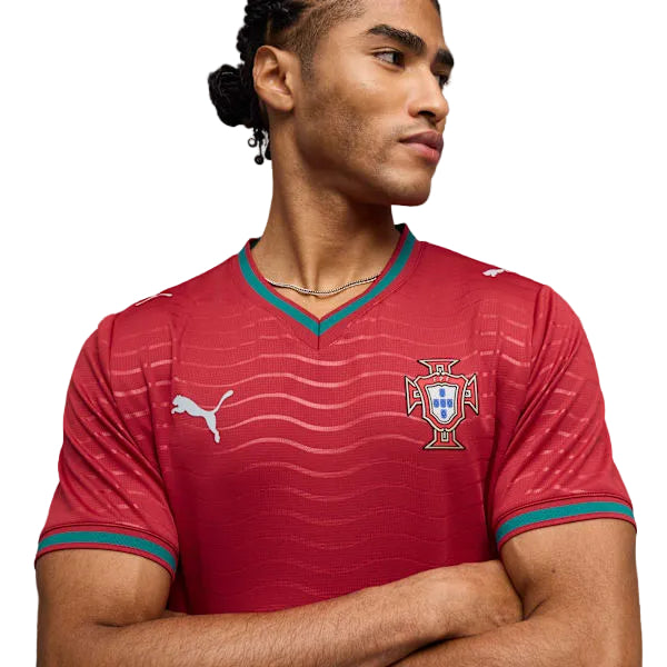 Puma Mens Portugal FPF Home Jersey In Club Red-Green Lagoon