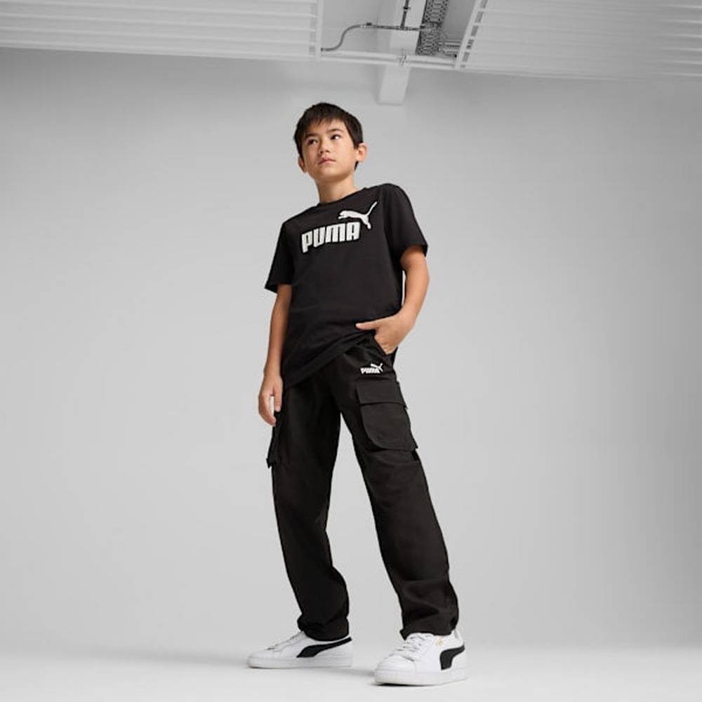 Puma Boys Essential No.1 Logo Woven Cargo Pants In Black