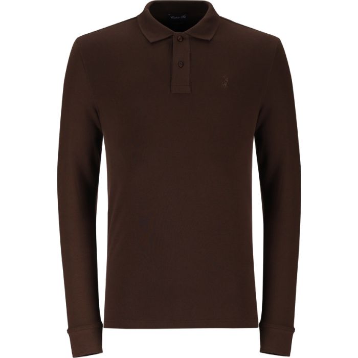 Polo Mens Essential Pique Ls Golfer Brown