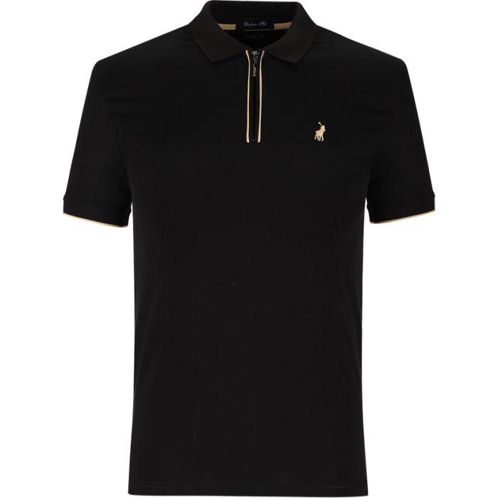 Polo Mens Plain 1/4 Zip Golfer In Black