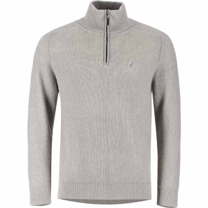 Polo Mens Textured 1/4 Zip Knitwear Sweater In Grey