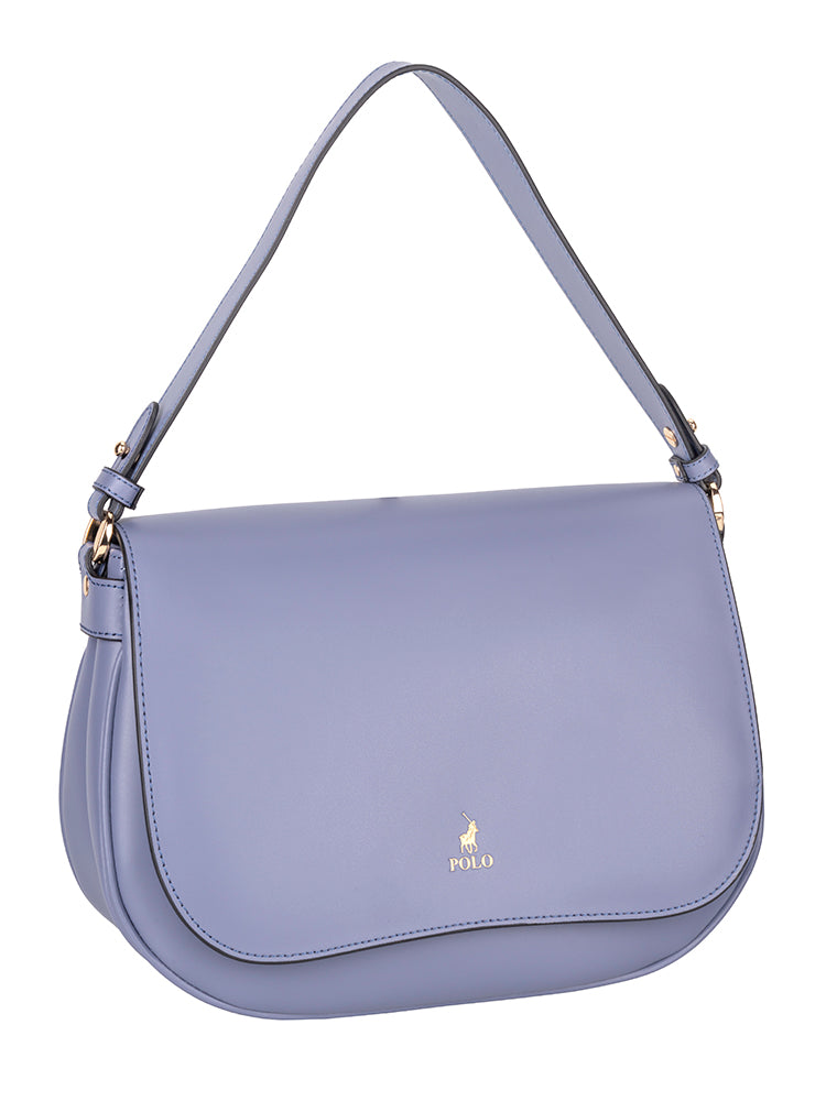 Polo Boxcalf Flapover Shoulder Bag  Blue