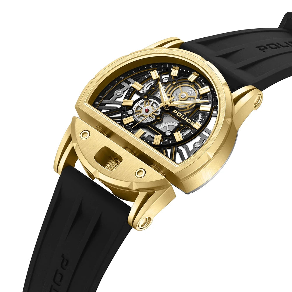Police Gold Black Rubber Strap