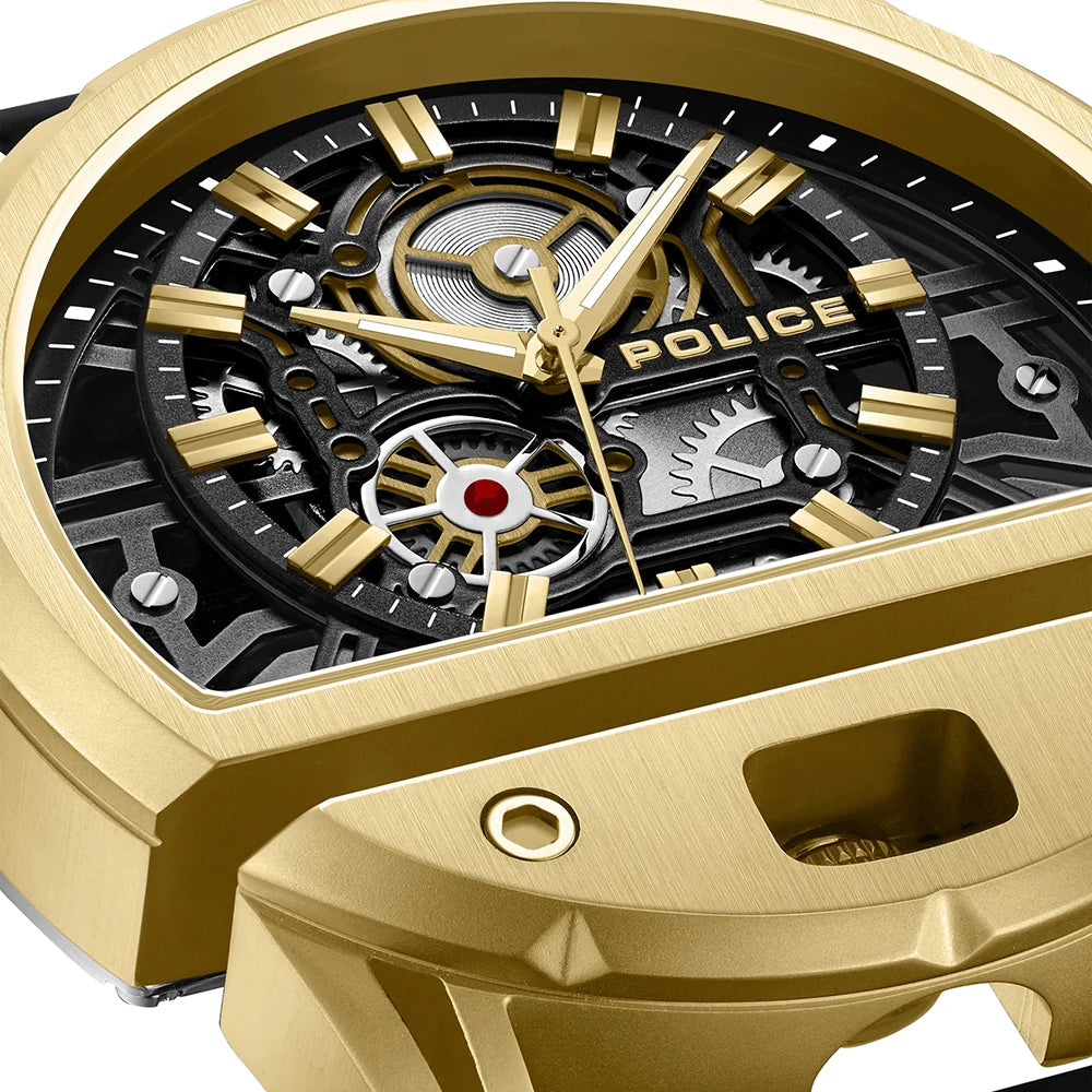 Police Gold Black Rubber Strap