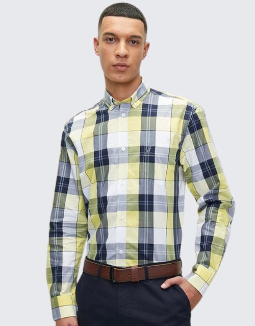 Polo Mens Easy Care Check Long Sleeve Shirt In Aqua