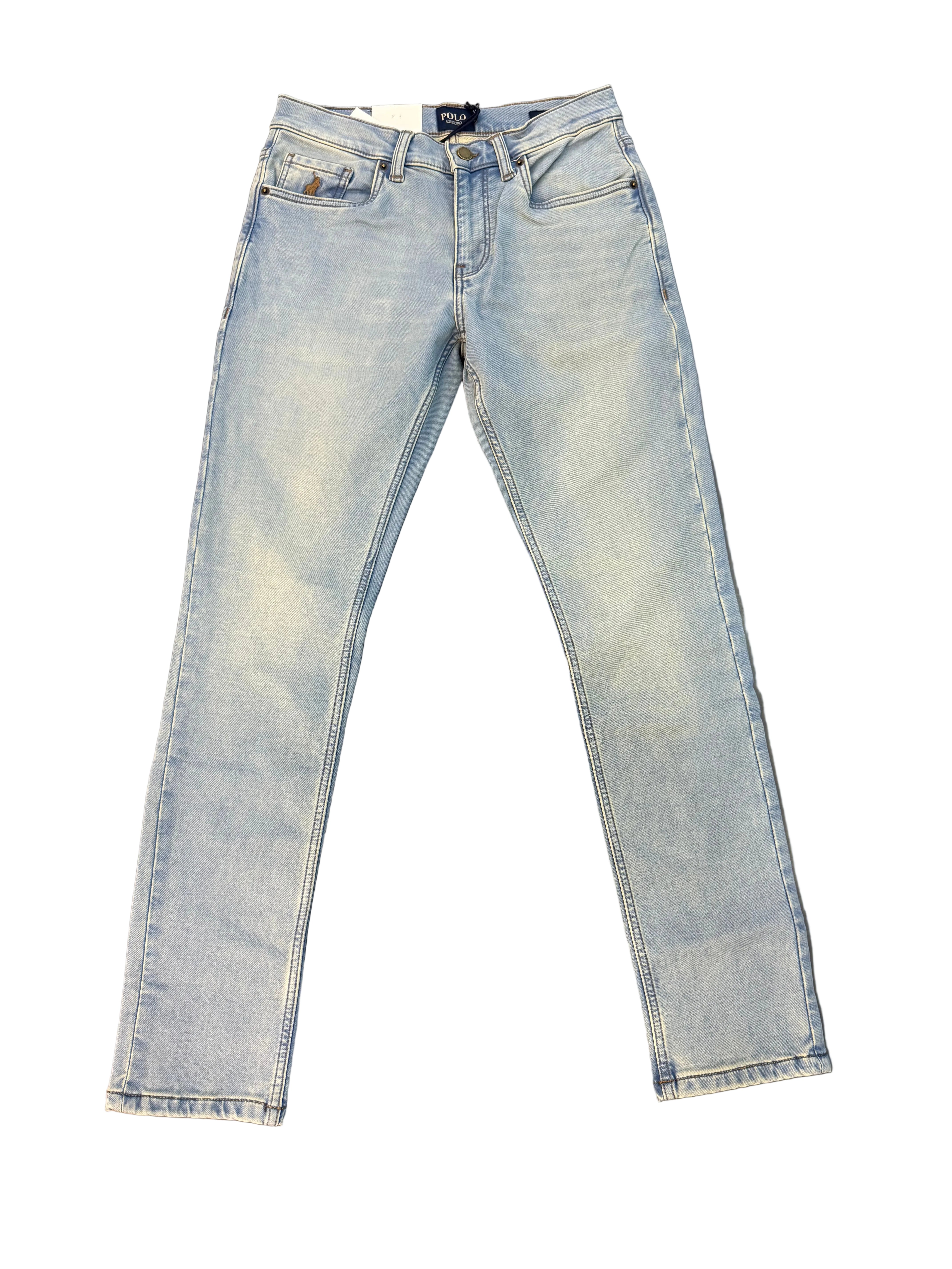 Polo Mens Knitted Slim Leg Denim Light Wash