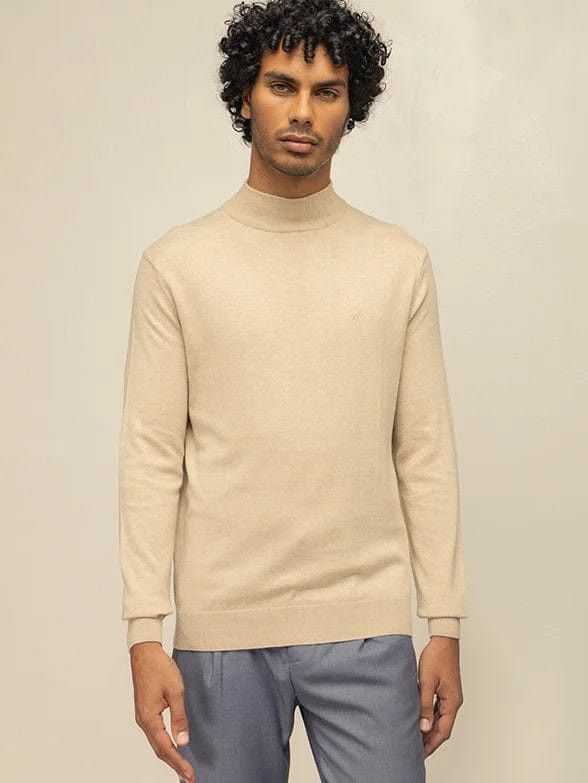 Polo Mens High Collar Knitwear Jersey In Taupe