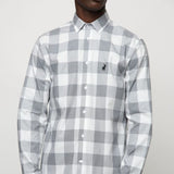 Polo Mens Large Gingham Long Sleeve Shirt In White And Black