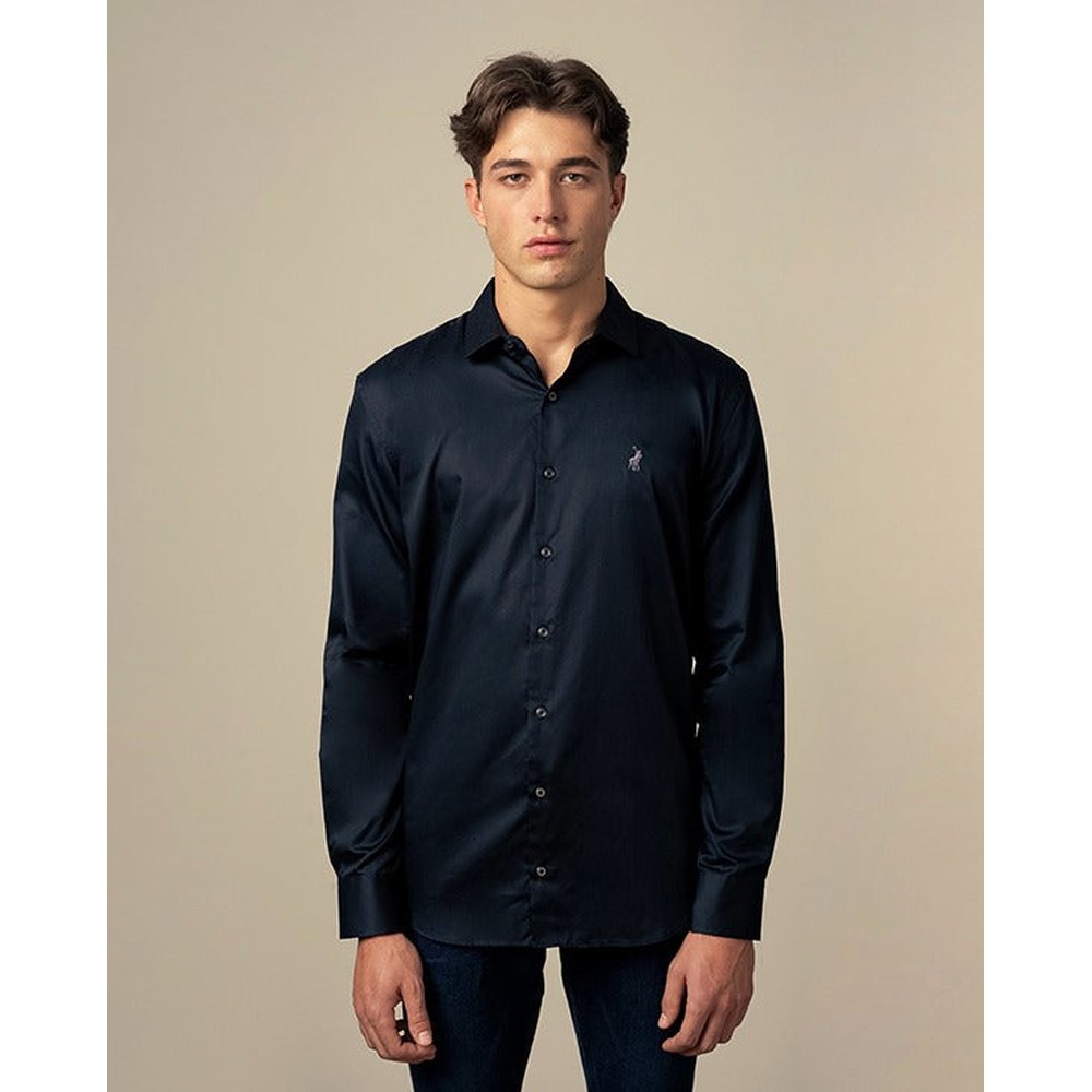 Polo Mens Long Long Sleeve Slim Stretch Shirt In Navy