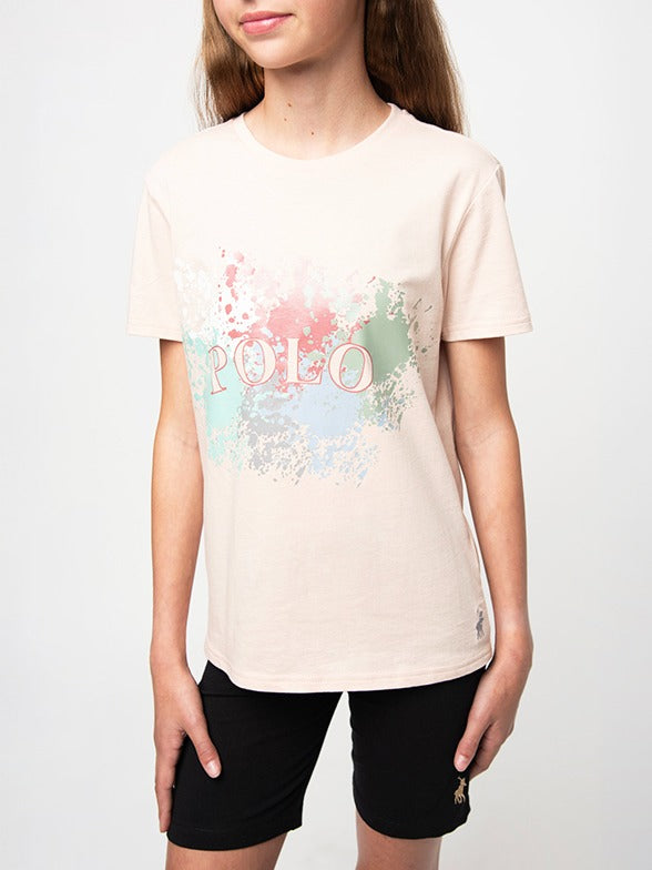 Polo Girls Paige Short Sleeve Printed T-Shirt In Dusty Pink