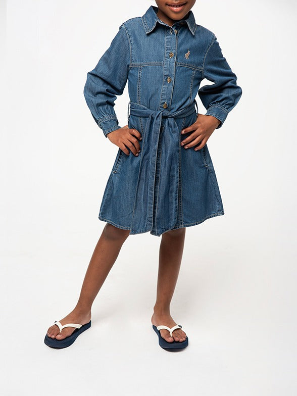 Polo Girls Naomi Long Sleeve Dress In Dark Wash