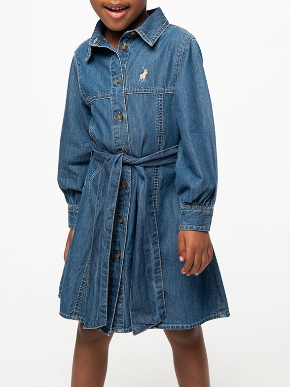 Polo Girls Naomi Long Sleeve Dress In Dark Wash