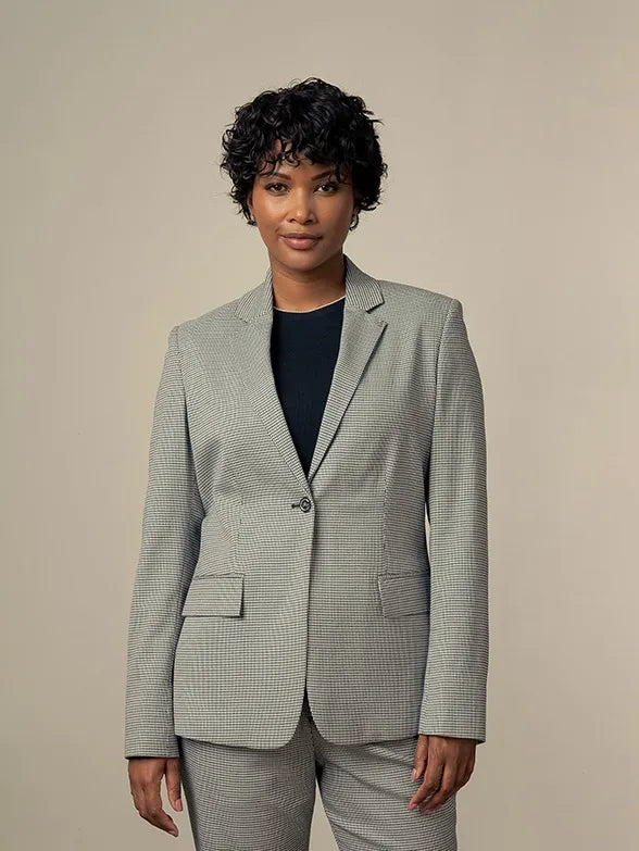 Polo Women Elizabeth Houndstooth Long Sleeve Grey Blazer