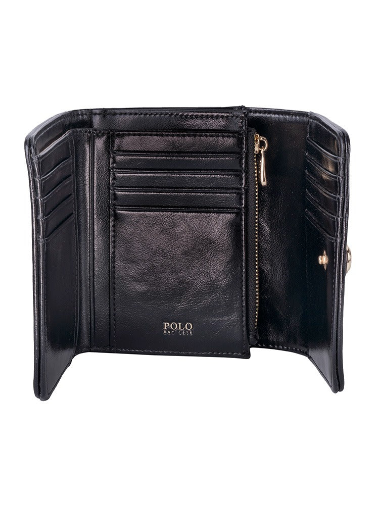 Polo Jacquard Medium Trifold Purse In Black
