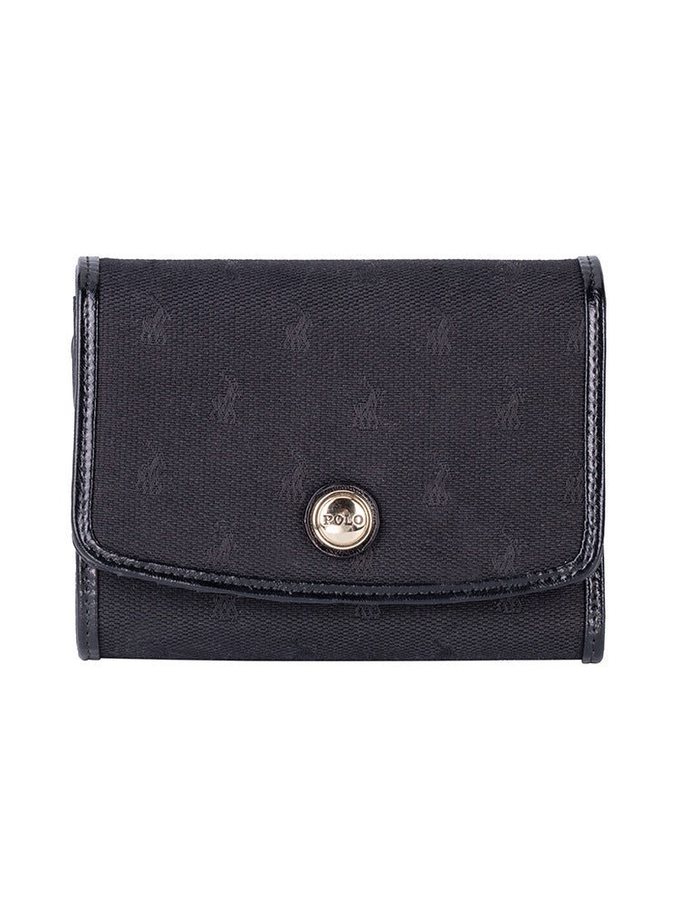 Polo Jacquard Medium Trifold Purse In Black