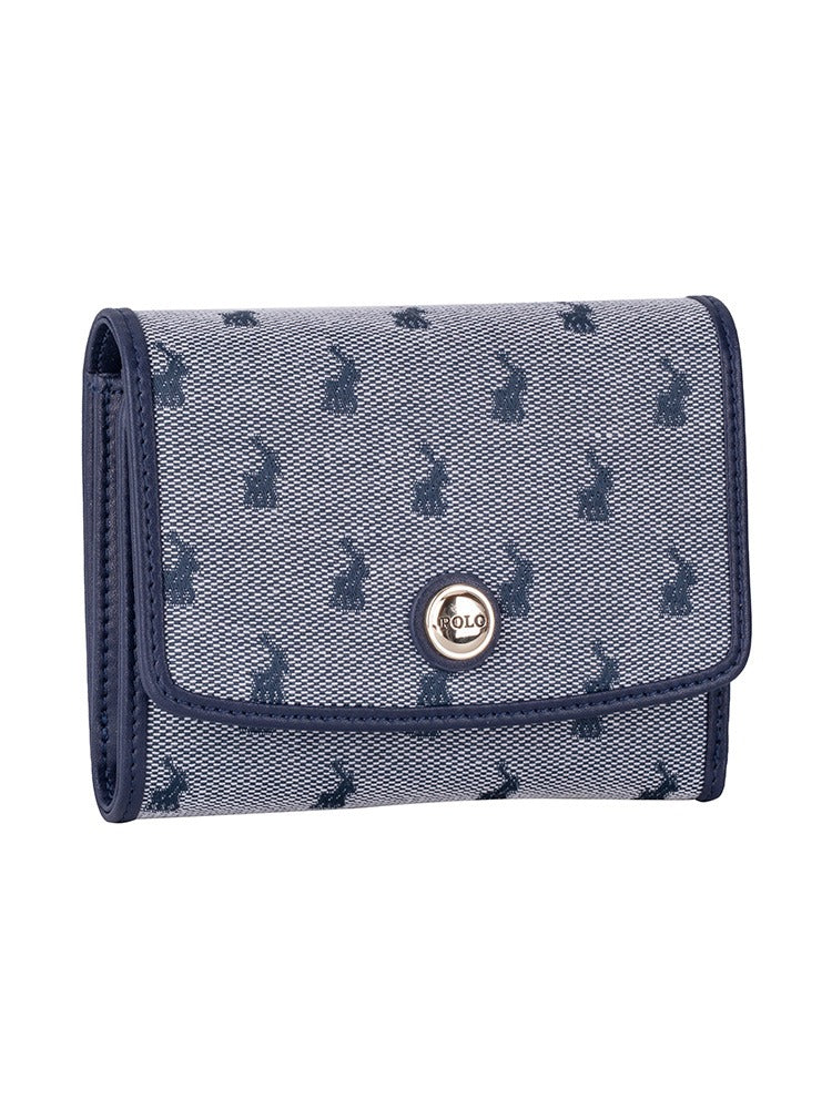 Polo Womens Jacquard Medium Trifold Purse In Navy