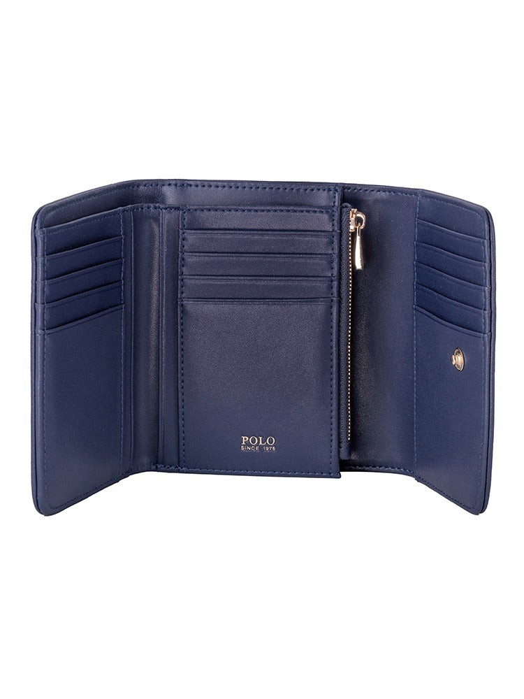 Polo Womens Jacquard Medium Trifold Purse In Navy