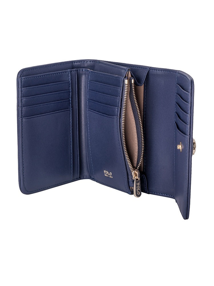 Polo Womens Jacquard Medium Trifold Purse In Navy