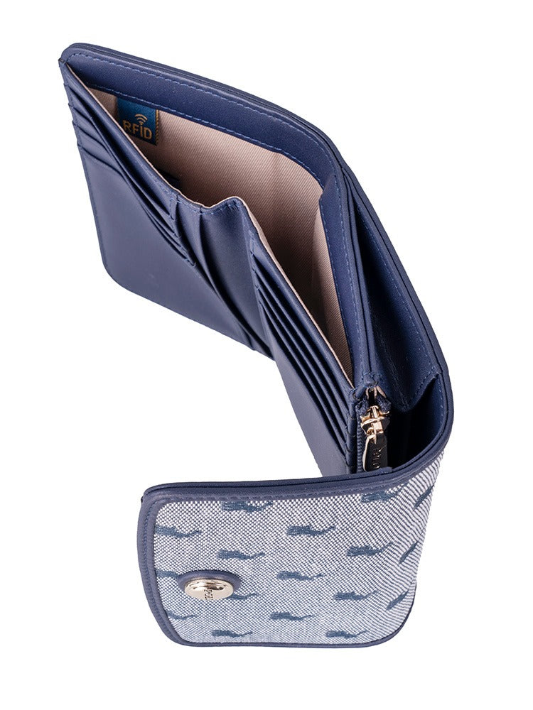 Polo Womens Jacquard Medium Trifold Purse In Navy