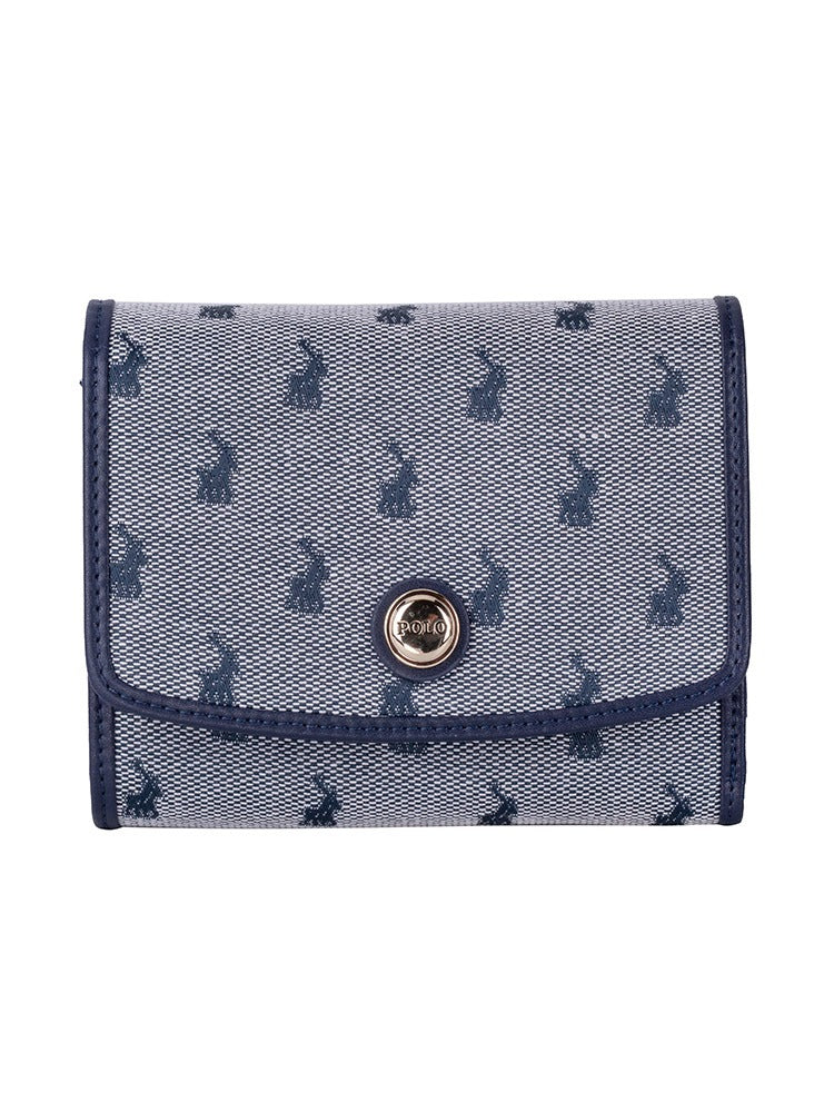 Polo Womens Jacquard Medium Trifold Purse In Navy