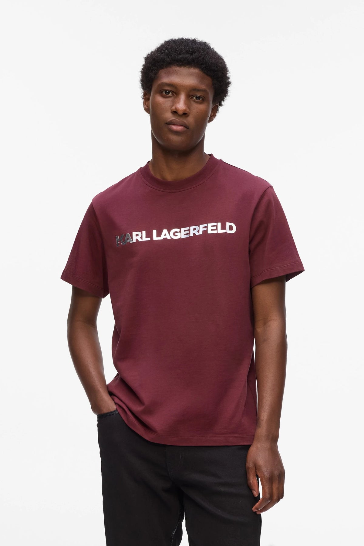 Karl Lagerfeld Mens Essential Shiny Logo T-shirt In Burgandy