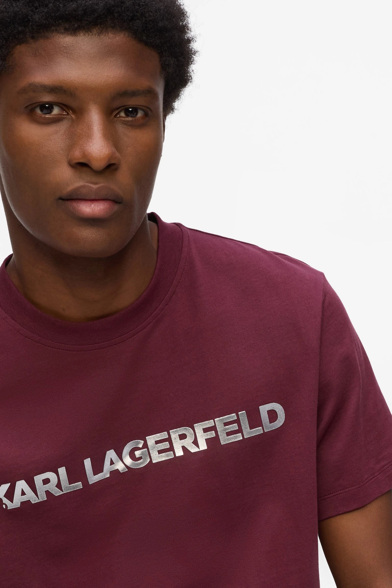 Karl Lagerfeld Mens Essential Shiny Logo T-shirt In Burgandy
