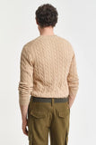 Gant Mens Cotton Cable Crew Neck Sweater Khaki