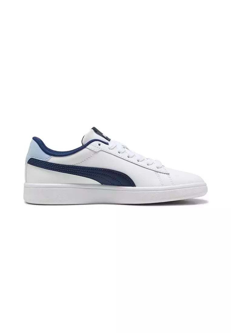 Puma Boys Smash 3.0 Junior Shoes In White & Blue