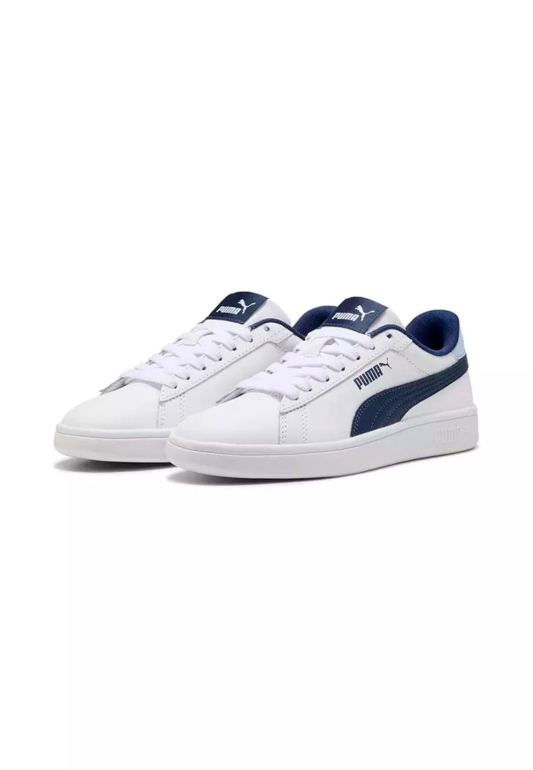 Puma Boys Smash 3.0 Junior Shoes In White & Blue